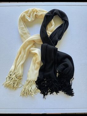 Black & Cream Suede Fringe Scarf Set - Women Accessories
